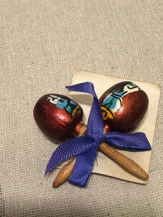 Morracas handmade and painted Lapel, Hat, Jacket pin