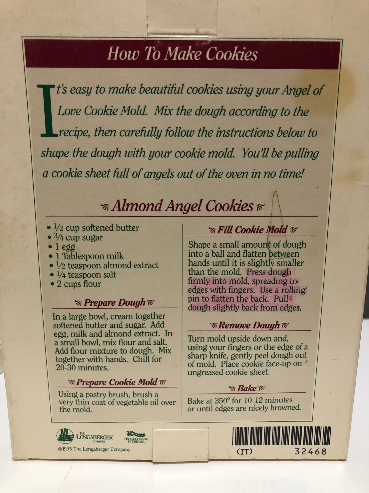 Love - Vintage The 1996 Longaberger Pottery Angel Series Cookie Mold w/Box
